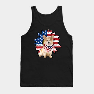 Corgi American Flag Sunflower Tank Top